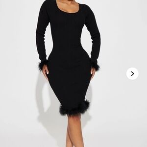Fashion Nova Black Feather Trim Dress